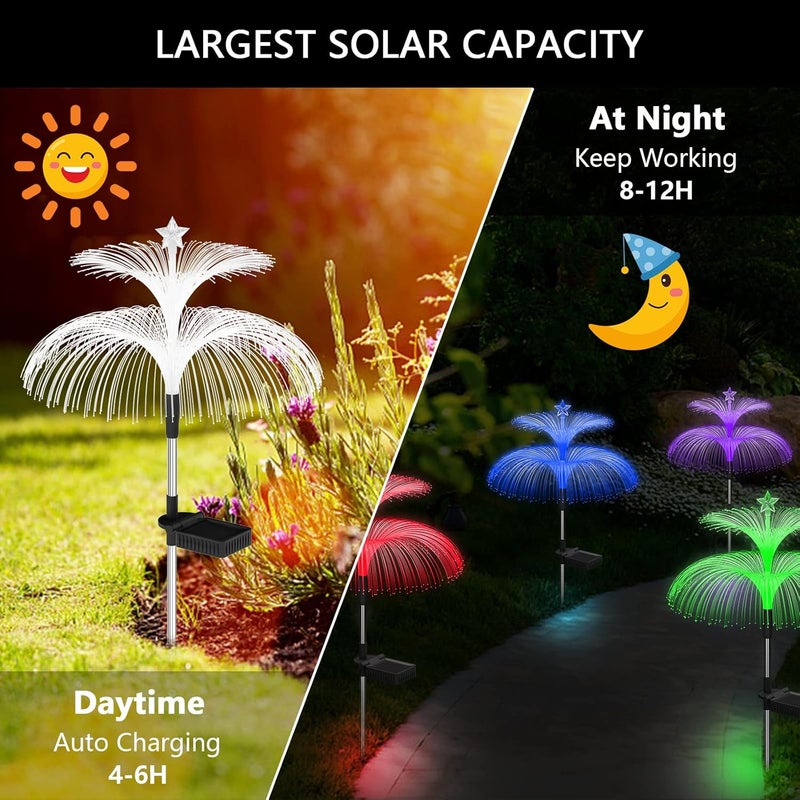 Weepong Solar Garden Lights 3 Pack New Upgraded Solar Lights Outdoor Waterproof 7 Color Changing Double Jellyfish and Star Flower Garden Decor Yard Lawn Christmas Outdoor,Gifts for Mother's Day Women - Image 4